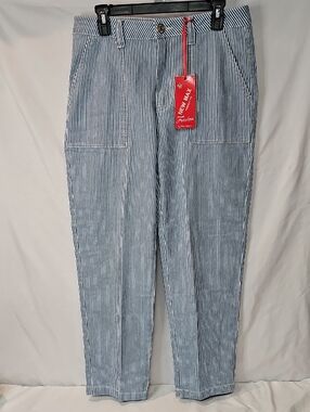 New Max Blue/white Striped Cotton Blend Ladie's Pant - Blue White